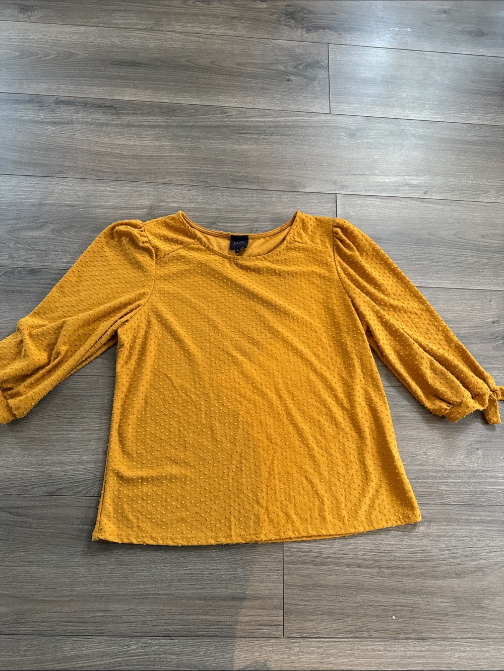Lush Mustard Dot-Textured Puff Sleeve Blouse
